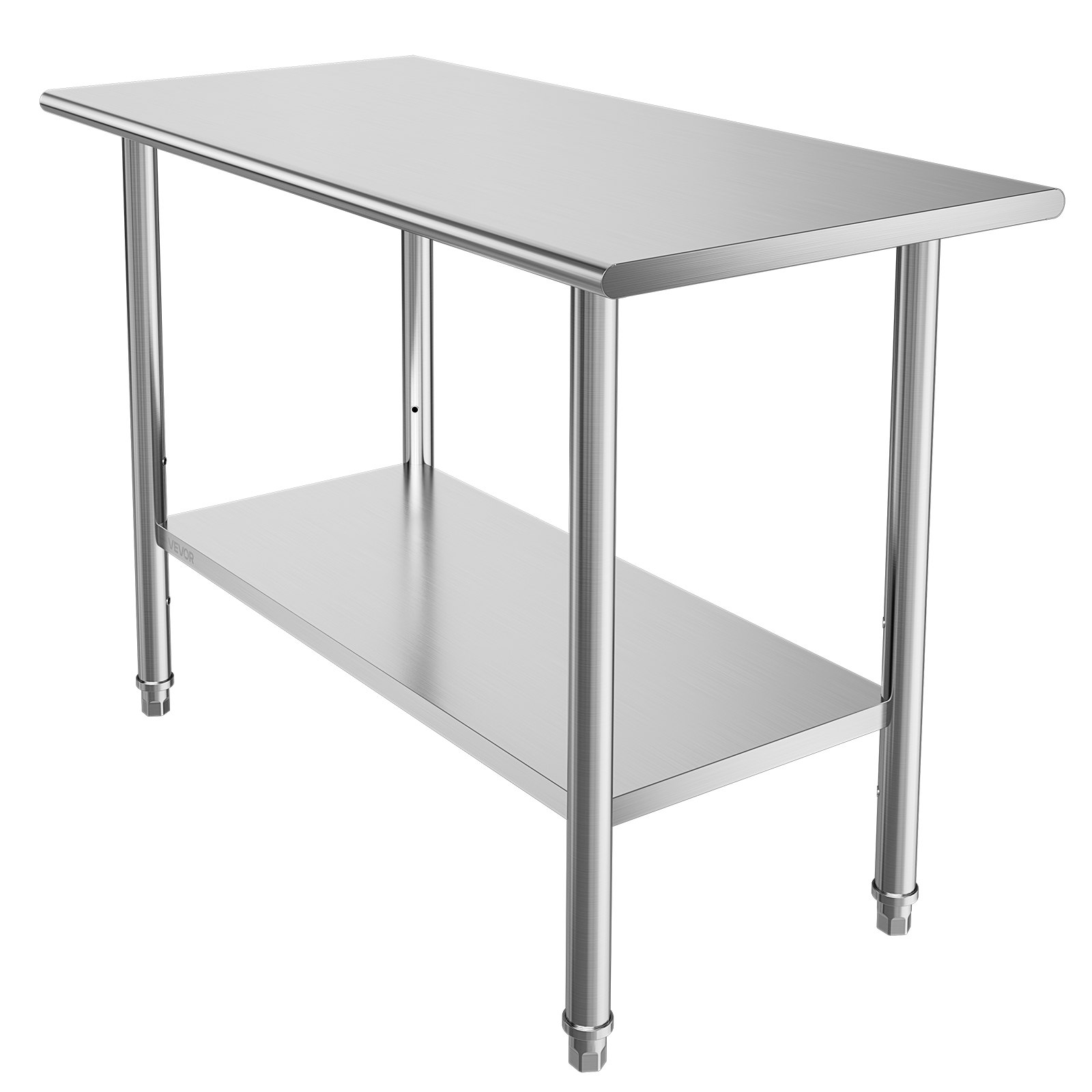 VEVOR Stainless Steel Work Table, 61x122 cm Food Prep Table, Commercial Kitchen Workstation with Adjustable Undershelf, Metal Heavy Duty Utility Worktable, for Restaurant Home Hotel Garage Outdoor