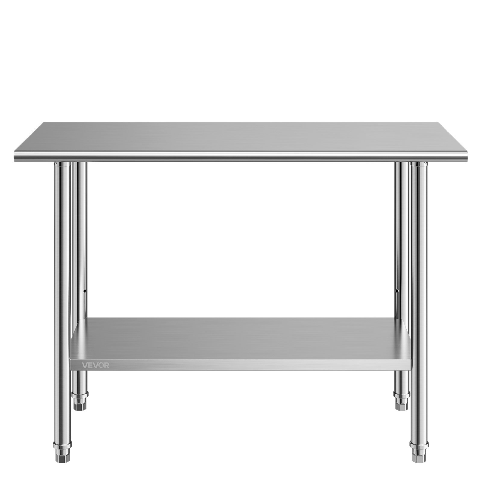 VEVOR Stainless Steel Work Table, 61x122 cm Food Prep Table, Commercial Kitchen Workstation with Adjustable Undershelf, Metal Heavy Duty Utility Worktable, for Restaurant Home Hotel Garage Outdoor