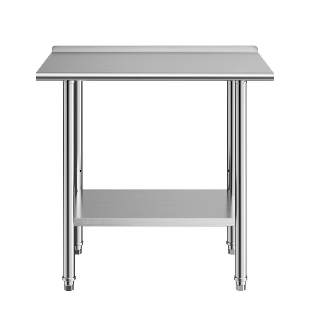 VEVOR Stainless Steel Work Table, 61x91.5 cm Food Prep Table with Backsplash, Commercial Kitchen Workstation with Adjustable Undershelf, Metal Heavy Duty Utility Worktable, for Restaurant Home Outdoor