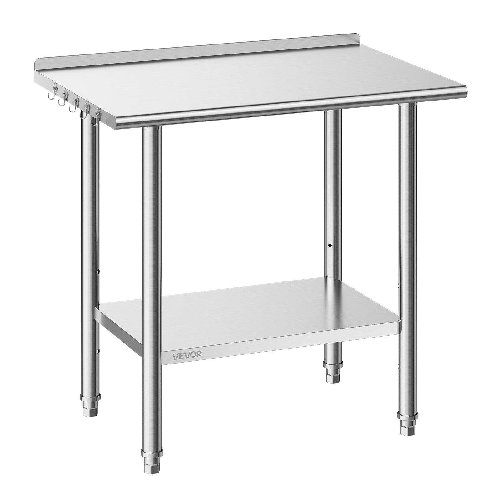 VEVOR Stainless Steel Work Table, 61x91.5 cm Food Prep Table with Backsplash, Commercial Kitchen Workstation with Adjustable Undershelf, Metal Heavy Duty Utility Worktable, for Restaurant Home Outdoor