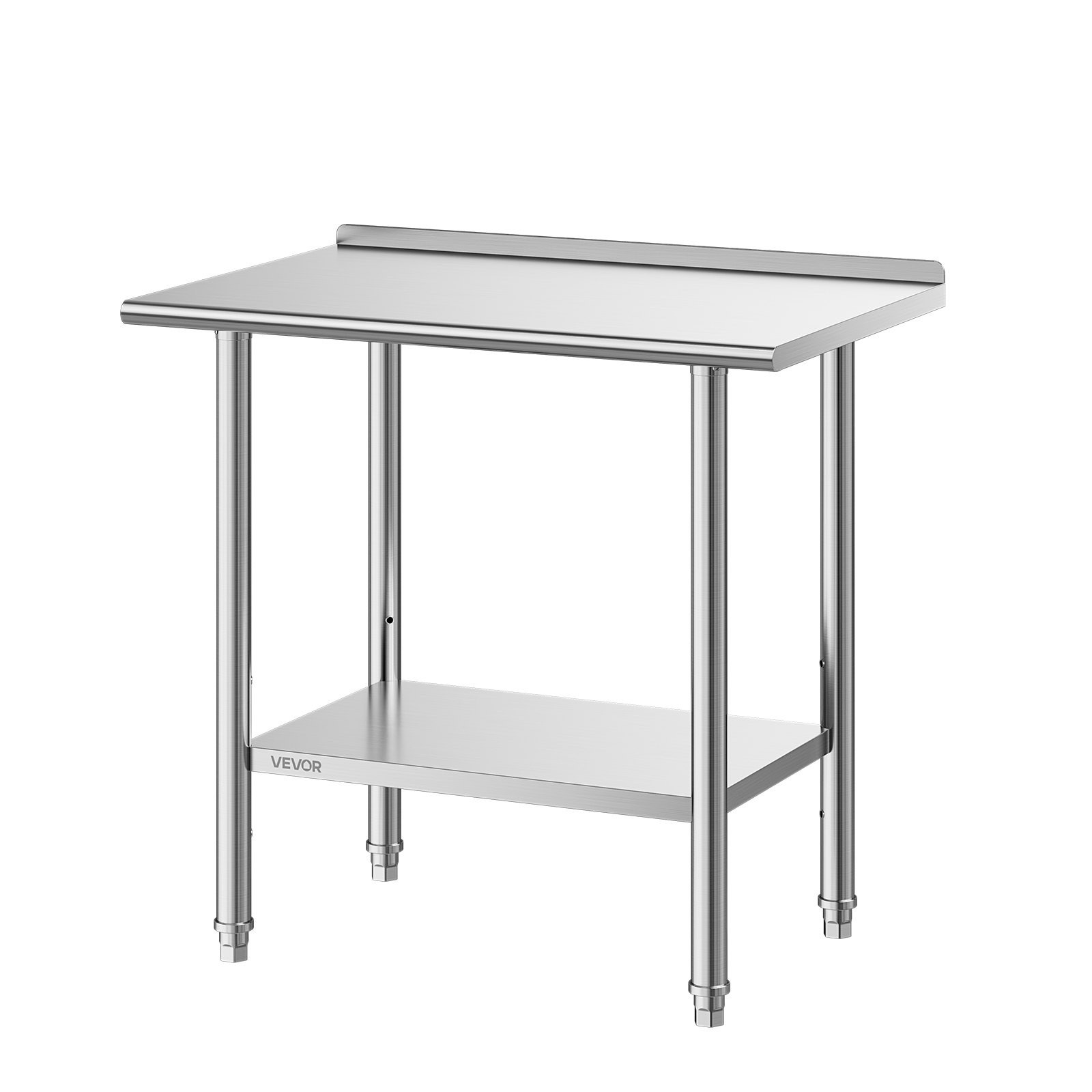 VEVOR Stainless Steel Work Table, 61x91.5 cm Food Prep Table with Backsplash, Commercial Kitchen Workstation with Adjustable Undershelf, Metal Heavy Duty Utility Worktable, for Restaurant Home Outdoor