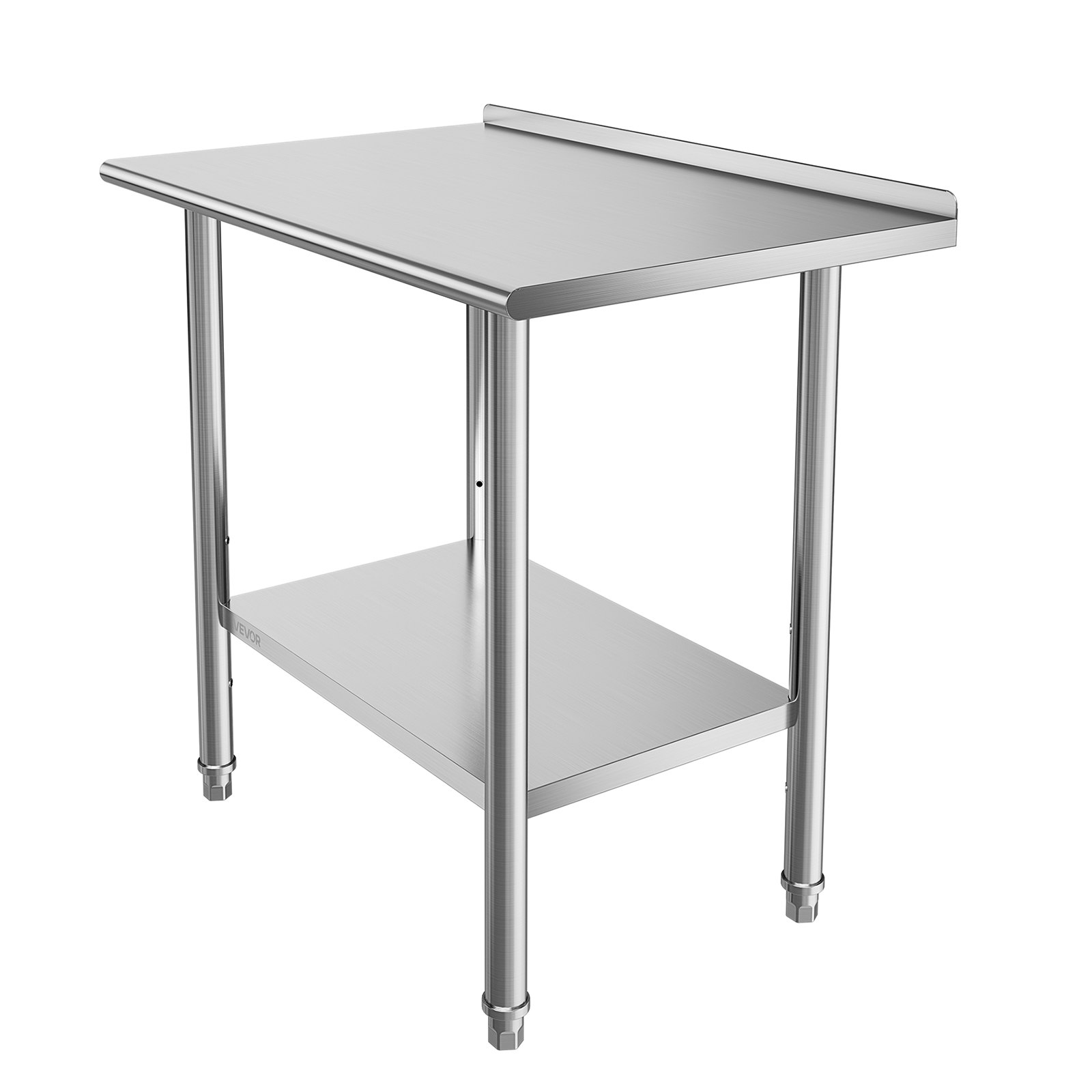 VEVOR Stainless Steel Work Table, 61x91.5 cm Food Prep Table with Backsplash, Commercial Kitchen Workstation with Adjustable Undershelf, Metal Heavy Duty Utility Worktable, for Restaurant Home Outdoor