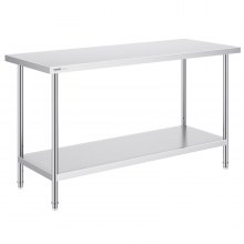 VEVOR Stainless Steel Prep Table, 24 x 60 x 34 Inch, Heavy Duty Metal Worktable with 3 Adjustable Height Levels, Commercial Workstation for Kitchen Garage Restaurant Backyard