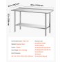 VEVOR Stainless Steel Work Table, 61x152 cm Food Prep Table with Backsplash, Commercial Kitchen Workstation with Adjustable Undershelf, Metal Heavy Duty Utility Worktable, for Restaurant Home Outdoor