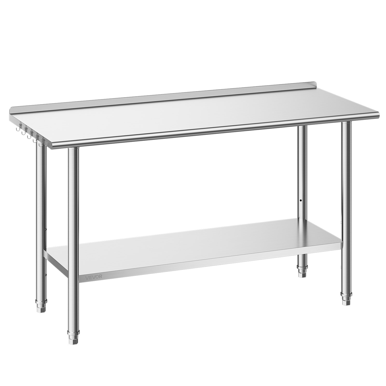 VEVOR Stainless Steel Work Table, 61x152 cm Food Prep Table with Backsplash, Commercial Kitchen Workstation with Adjustable Undershelf, Metal Heavy Duty Utility Worktable, for Restaurant Home Outdoor