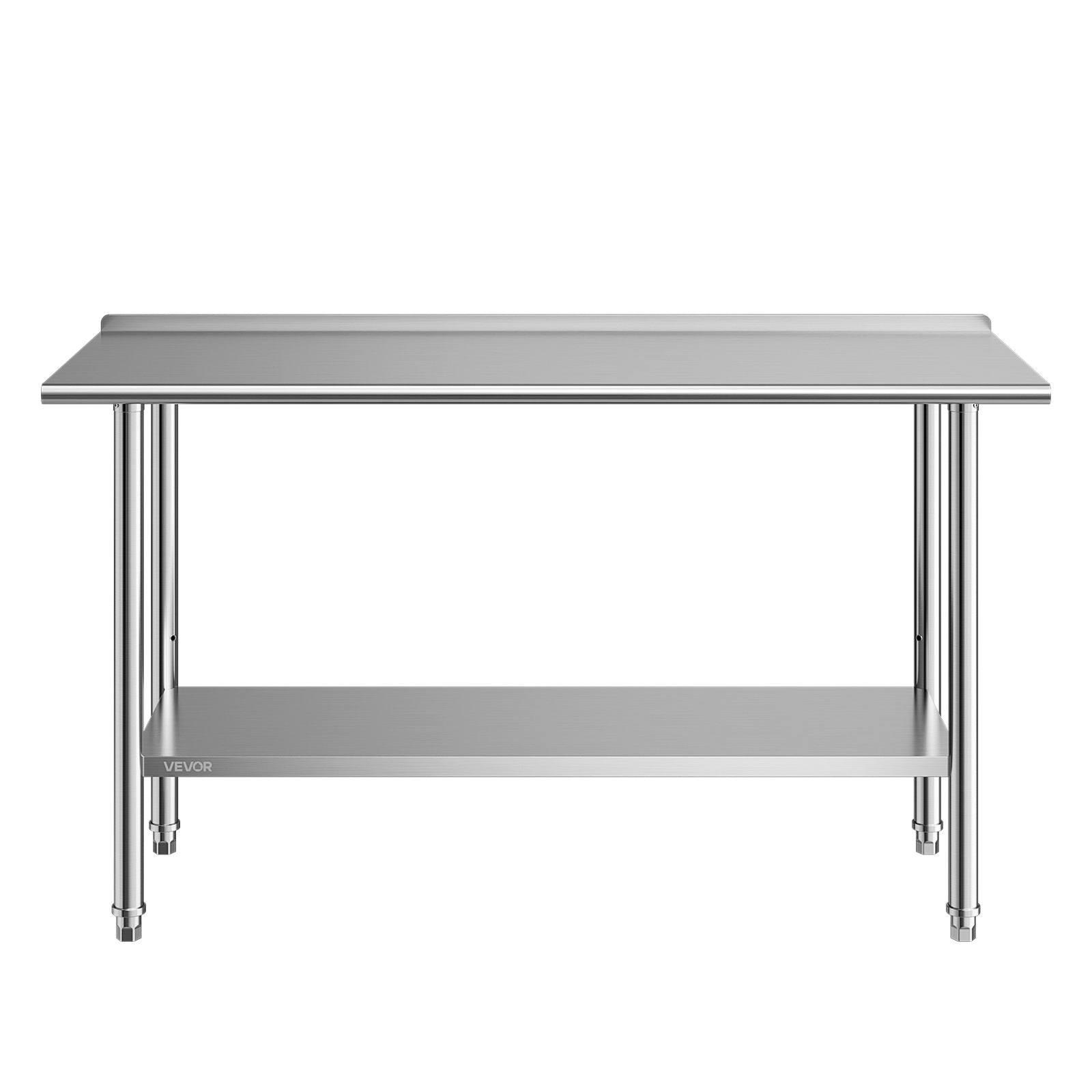VEVOR Stainless Steel Work Table, 61x152 cm Food Prep Table with Backsplash, Commercial Kitchen Workstation with Adjustable Undershelf, Metal Heavy Duty Utility Worktable, for Restaurant Home Outdoor