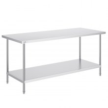 VEVOR Stainless Steel Prep Table, 30 x 72 x 34 Inch, Heavy Duty Metal Worktable with 3 Adjustable Height Levels, Commercial Workstation for Kitchen Garage Restaurant Backyard