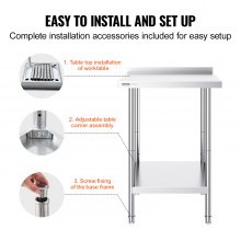 VEVOR 24 x 24 x 36 Inch Stainless Steel Work Table, Commercial Food Prep Worktable Heavy Duty Prep Worktable, Metal Work Table with Adjustable Height for Restaurant, Home and Hotel