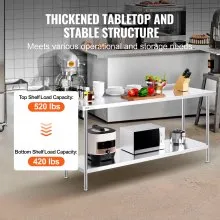 VEVOR Stainless Steel Work Table Commercial Kitchen Work Food Prep Table 24"x72"