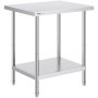 VEVOR Stainless Steel Prep Table, 24 x 30 x 34 Inch, Heavy Duty Metal Worktable with 3 Adjustable Height Levels, Commercial Workstation for Kitchen Garage Restaurant Backyard