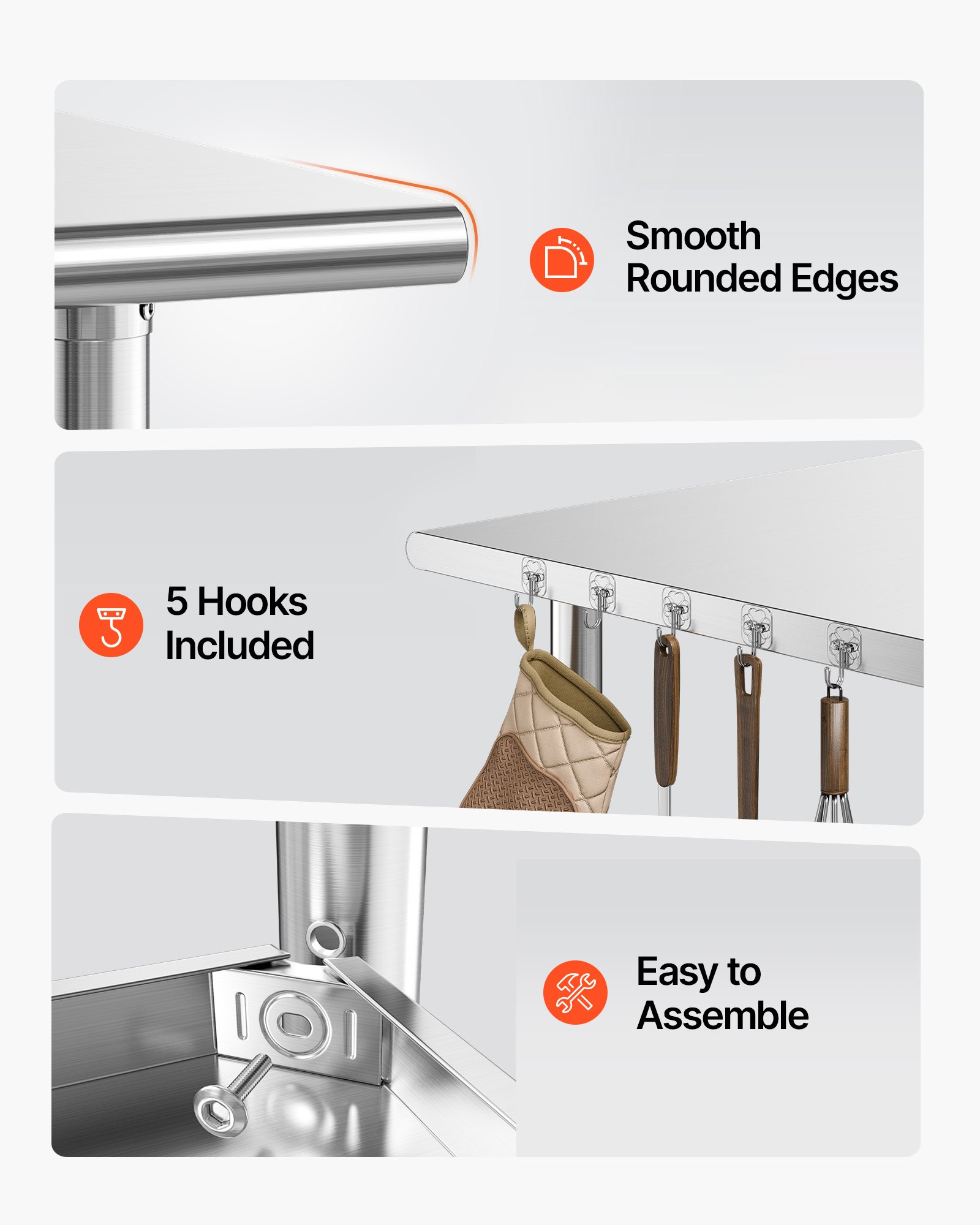 VEVOR Stainless Steel Work Table, 24x60 Inch Food Prep Table, Commercial Kitchen Workstation with Adjustable Undershelf, Metal Heavy Duty Utility Worktable, for Restaurant Home Hotel Garage Outdoor