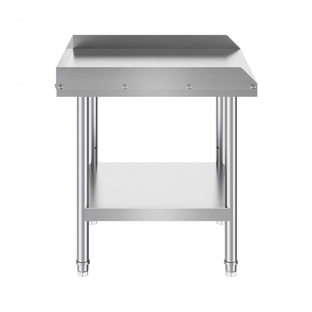 VEVOR stainless steel work table featuring a lower shelf and four sturdy legs.