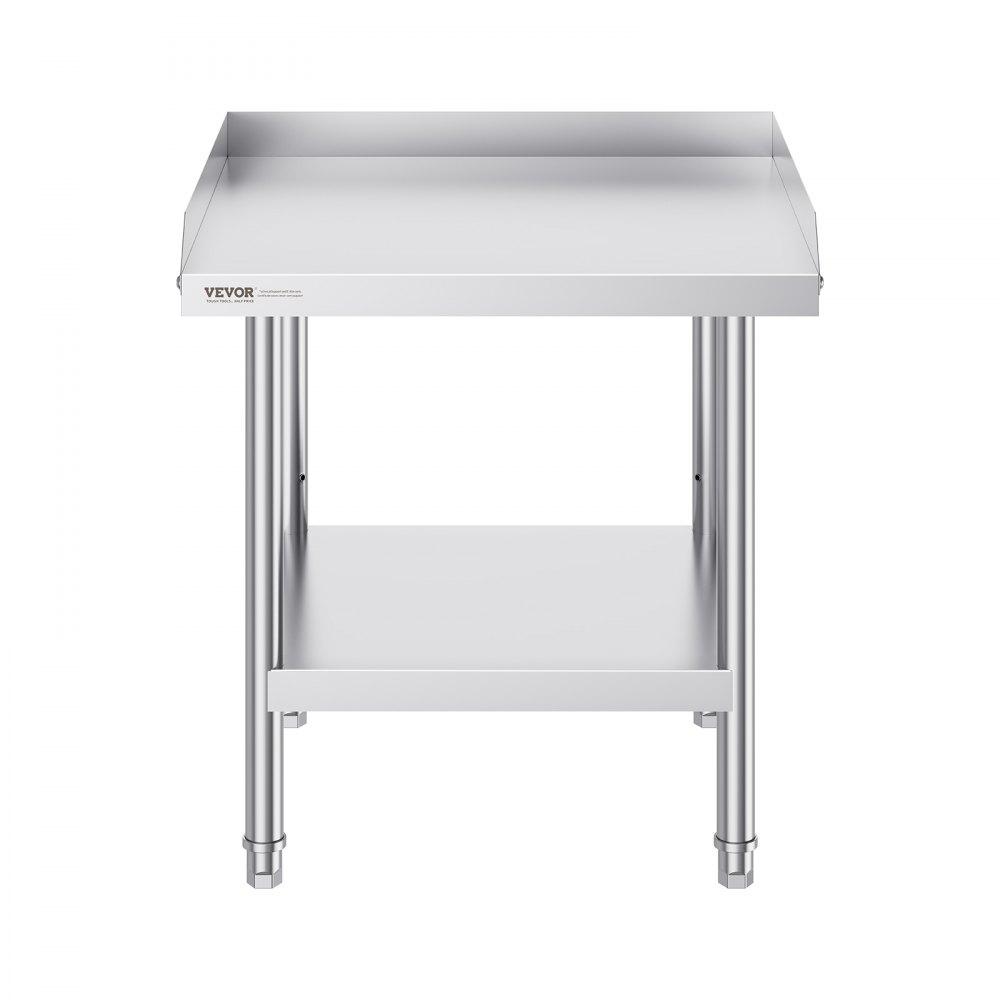 VEVOR Stainless Steel Work Table, 610 x 610 x 660 mm Commercial Food Prep Worktable, 3-Sided Backsplash Heavy Duty Prep Worktable, Metal Work Table with Adjustable Height for Restaurant Home Hotel