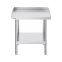 VEVOR stainless steel work table with backsplash and lower shelf for kitchen or commercial use.