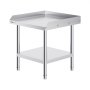 VEVOR stainless steel work table with backsplash and lower shelf, ideal for kitchens and workshops.