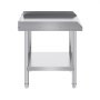 VEVOR stainless steel work table featuring a lower shelf and four sturdy legs.