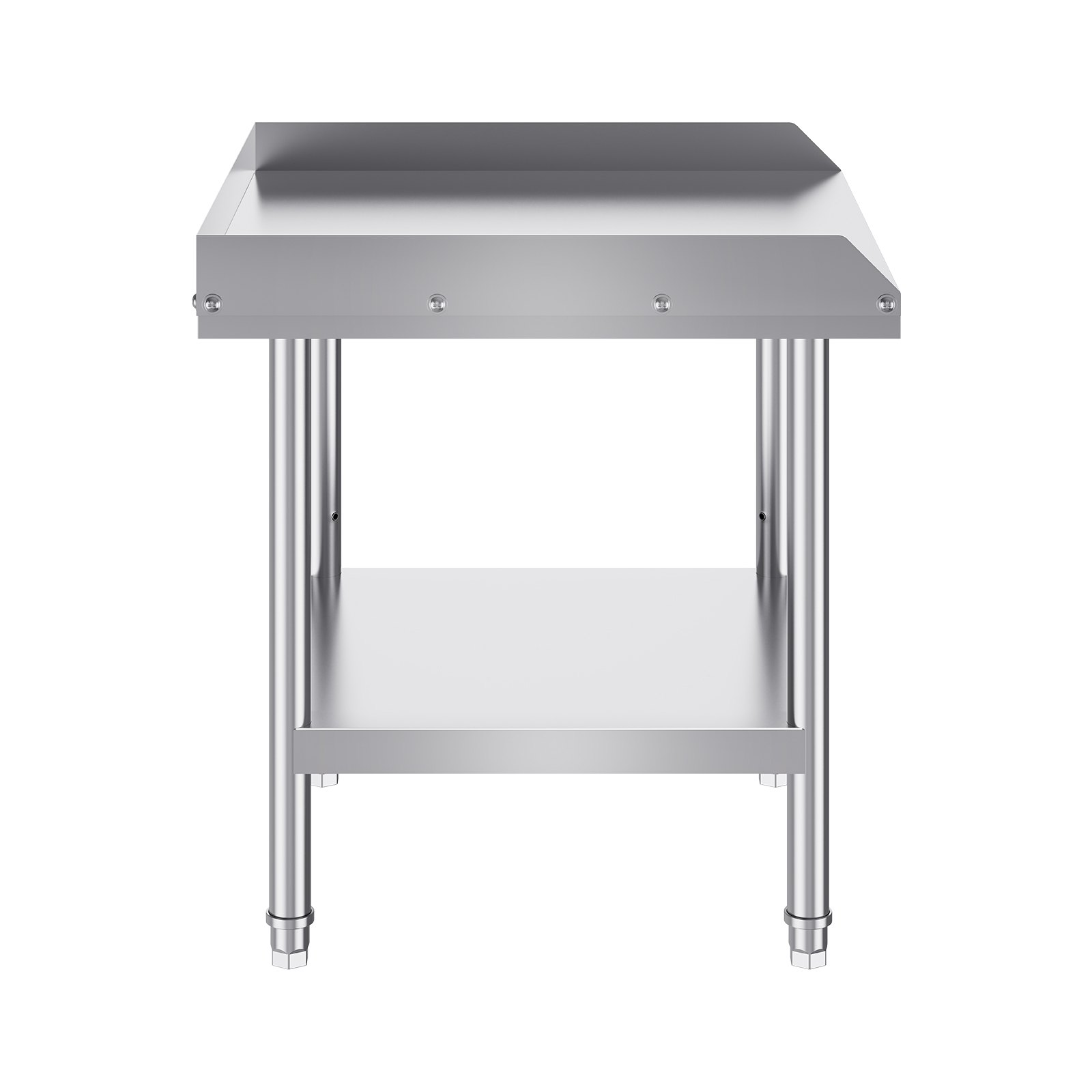 VEVOR stainless steel work table featuring a lower shelf and four sturdy legs.