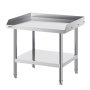 VEVOR stainless steel work table with bottom shelf, raised edges, and sturdy legs.