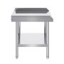 VEVOR stainless steel work table with a backsplash, undershelf, and sturdy adjustable legs.