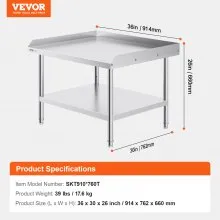 VEVOR Stainless Steel Work Table 30"x36" Commercial Food Prep Table Restaurant