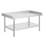 VEVOR stainless steel work table with undershelf and backsplash, ideal for kitchens and workspaces.