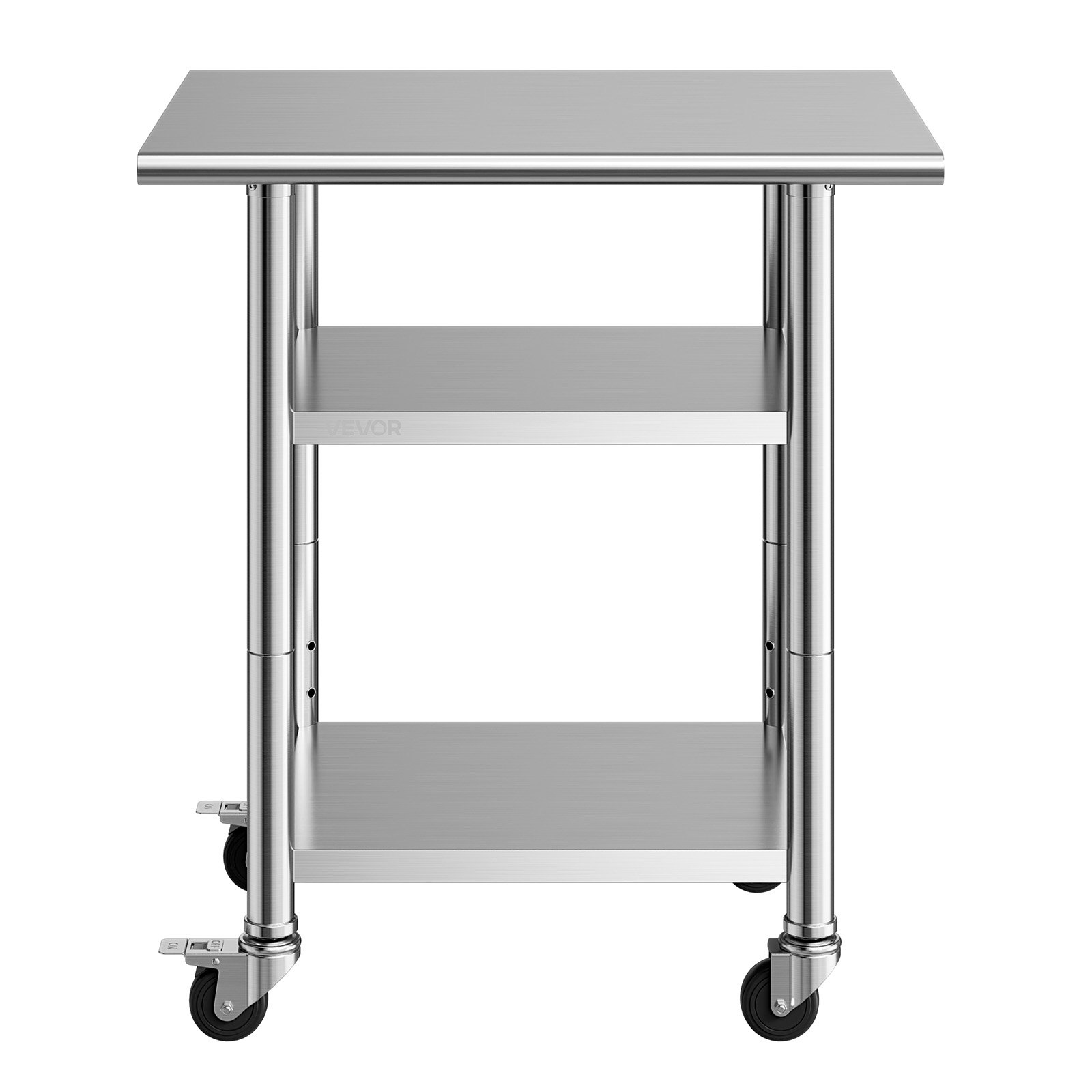 VEVOR Stainless Steel Work Table, 61x76 cm Food Prep Table with 2 Shelves and Wheels, Commercial Kitchen Workstation, Metal Heavy Duty Utility Worktable, for Restaurant Home Hotel Garage Outdoor