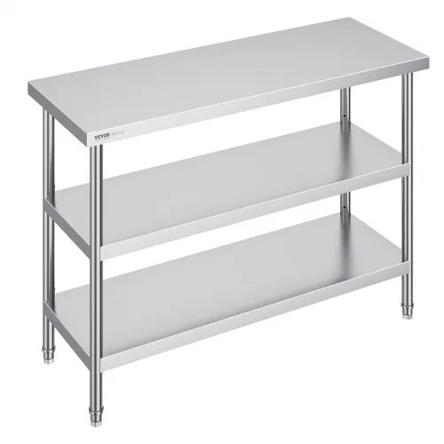 VEVOR Stainless Steel Food Prep Table Commercial Kitchen Work Table 45.7x121.9 cm