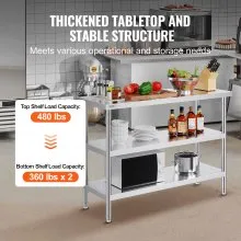 VEVOR Stainless Steel Food Prep Table Commercial Kitchen Work Table 18"x48"