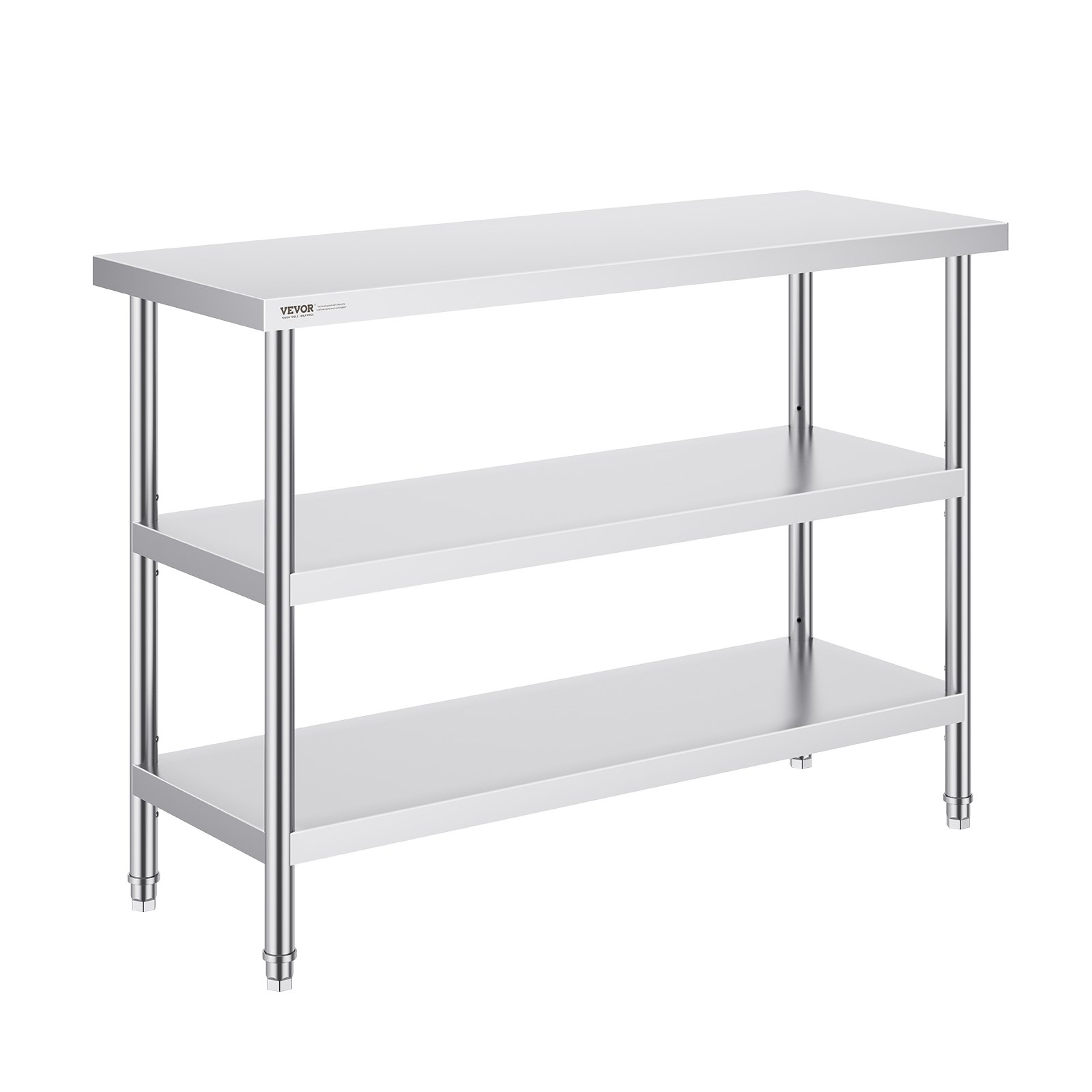VEVOR Stainless Steel Food Prep Table, 18 x 48 x 34 Inch Commercial Kitchen Worktable, with 2 Adjustable Undershelf, Heavy Duty Prep Table Metal Work Table for BBQ, Kitchen, Home, and Garage