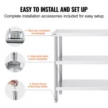 VEVOR Stainless Steel Food Prep Table Commercial Kitchen Work Table 14"x60"
