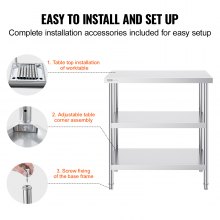 VEVOR Stainless Steel Food Prep Table, 18 x 36 x 34 Inch Commercial Kitchen Worktable, with 2 Adjustable Undershelf, Heavy Duty Prep Table Metal Work Table for BBQ, Kitchen, Home, and Garage
