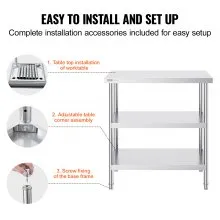 VEVOR Stainless Steel Food Prep Table Commercial Kitchen Work Table 18"x36"