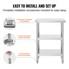 VEVOR Stainless Steel Food Prep Table Commercial Kitchen Work Table 14"x24"