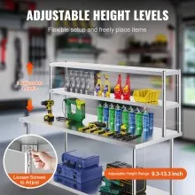 VEVOR Double Overshelf Stainless Steel Overshelf 2-Tier 12"x72" for Prep Table