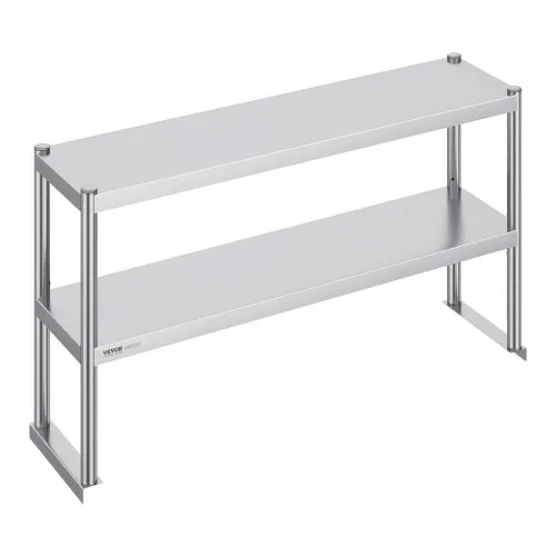 VEVOR Double Overshelf, Double Tier Stainless Steel Overshelf, 12 x 48 Inch Double Deck Overshelf, Height Adjustable Overshelf Prep Work Table for Kitchen, Restaurant and Workshop