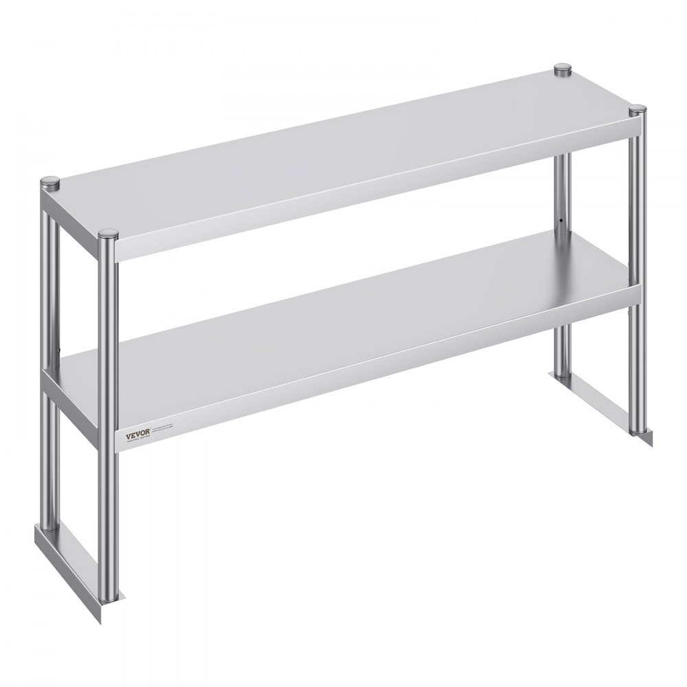 VEVOR Double Overshelf, Double Tier Stainless Steel Overshelf, 12 x 48 Inch Double Deck Overshelf, Height Adjustable Overshelf Prep Work Table for Kitchen, Restaurant and Workshop