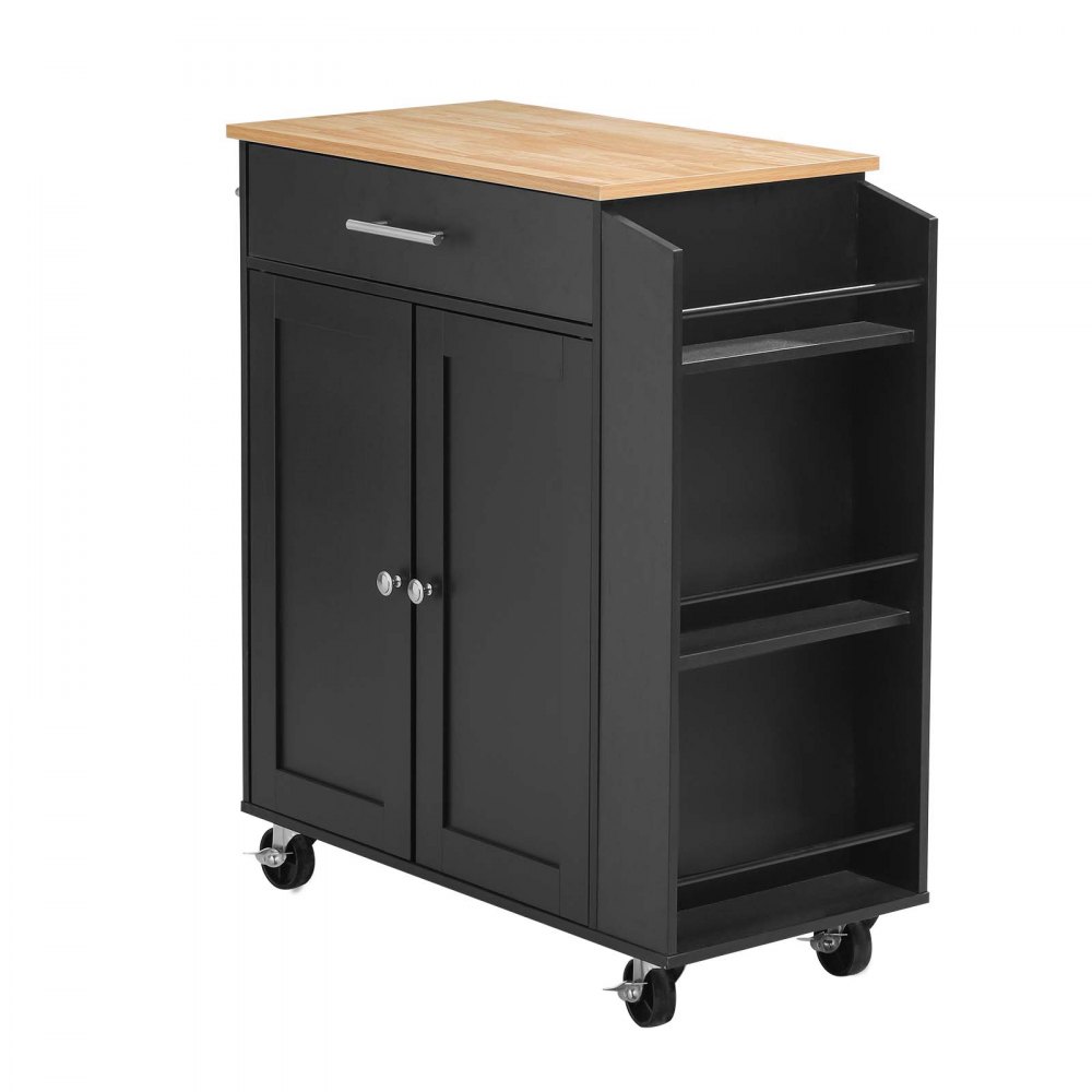 VEVOR Kitchen Island Cart with Storage, 31.3 in Wide Mobile Rolling Storage Island on Swivel Wheels, with Drawer, Storage Cabinet, Spice/Towel Rack, Table for Home Dining Room, Black