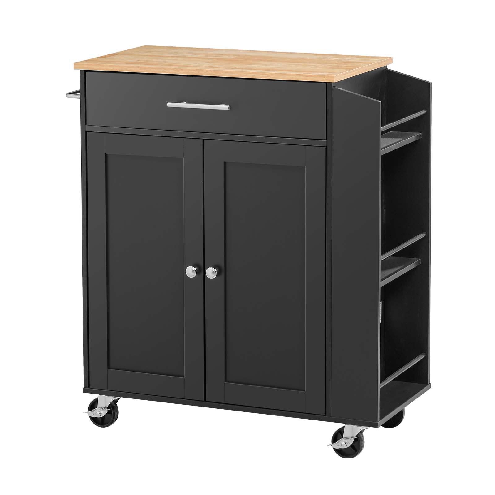 VEVOR Kitchen Island Cart with Storage, 31.3 in Wide Mobile Rolling Storage Island on Swivel Wheels, with Drawer, Storage Cabinet, Spice/Towel Rack, Table for Home Dining Room, Black