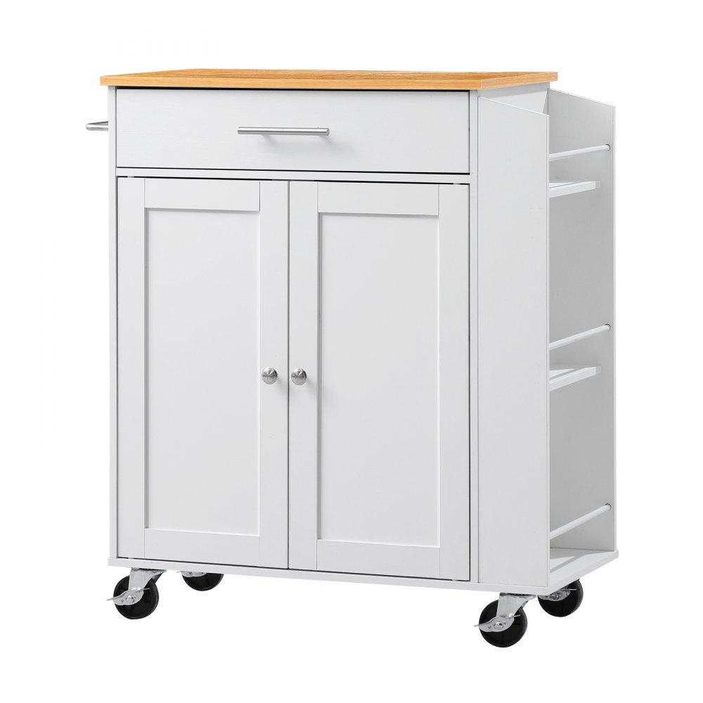 VEVOR Kitchen Island Cart with Storage, 31.3 in Wide Mobile Rolling Storage Island on Swivel Wheels, with Drawer, Storage Cabinet, Spice/Towel Rack,  Table for Home Dining Room, White