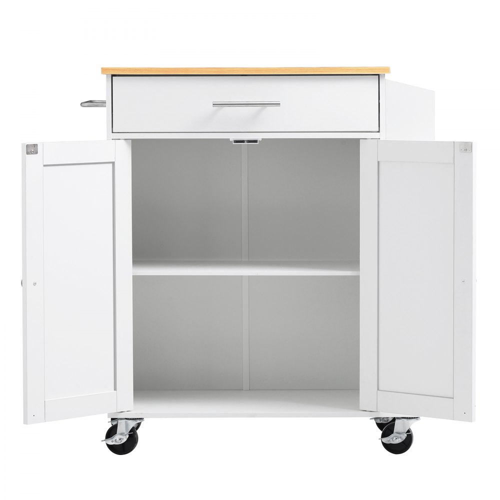 VEVOR Kitchen Island Cart with Storage, 31.3 in Wide Mobile Rolling Storage Island on Swivel Wheels, with Drawer, Storage Cabinet, Spice/Towel Rack,  Table for Home Dining Room, White