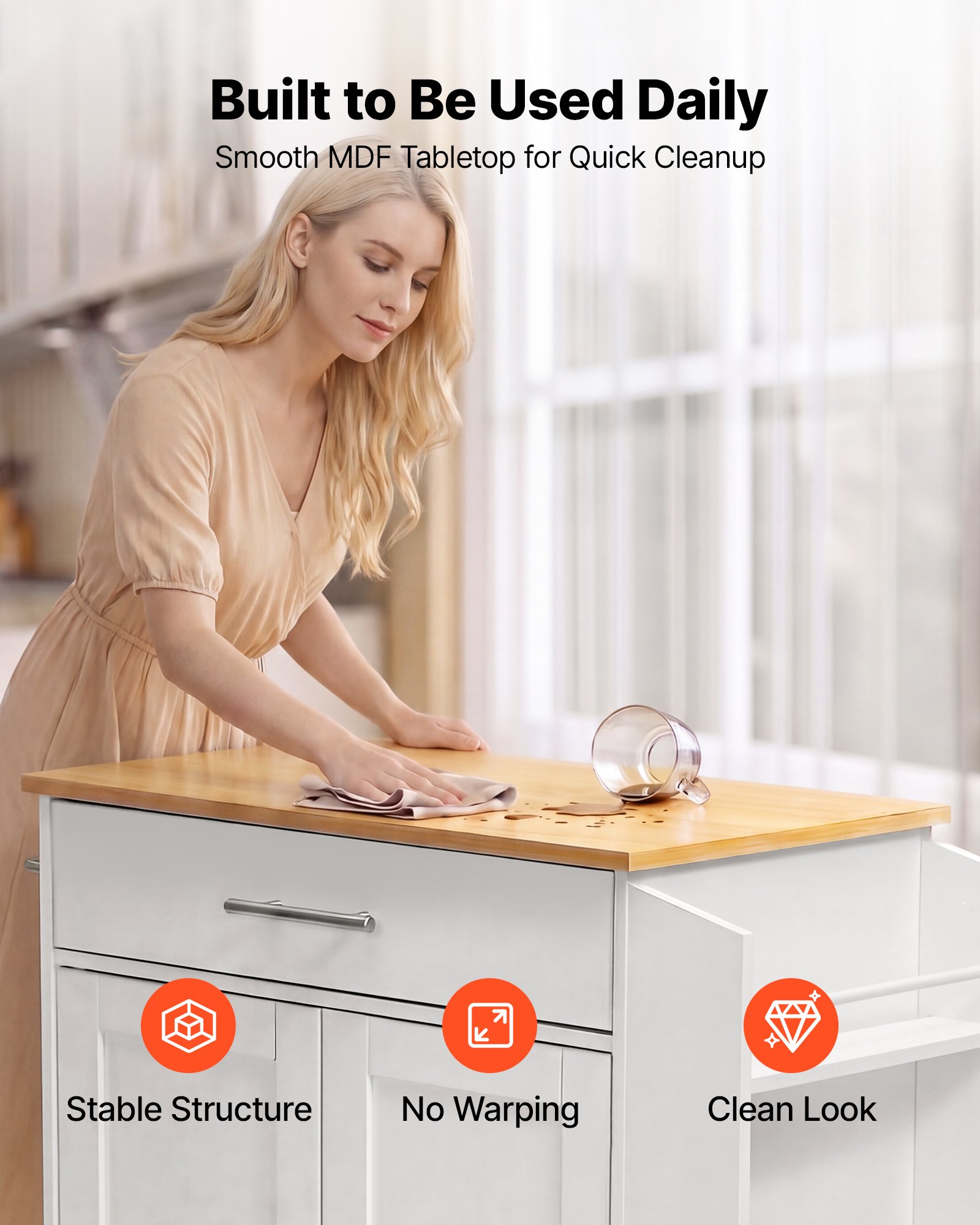 VEVOR Kitchen Island Cart with Storage, 31.3 in Wide Mobile Rolling Storage Island on Swivel Wheels, with Drawer, Storage Cabinet, Spice/Towel Rack,  Table for Home Dining Room, White