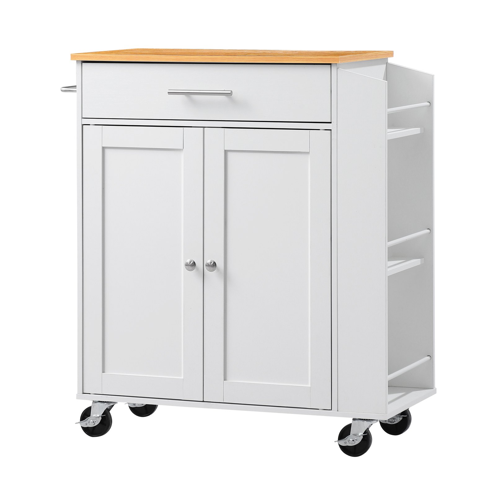 VEVOR Kitchen Island Cart with Storage, 31.3 in Wide Mobile Rolling Storage Island on Swivel Wheels, with Drawer, Storage Cabinet, Spice/Towel Rack,  Table for Home Dining Room, White