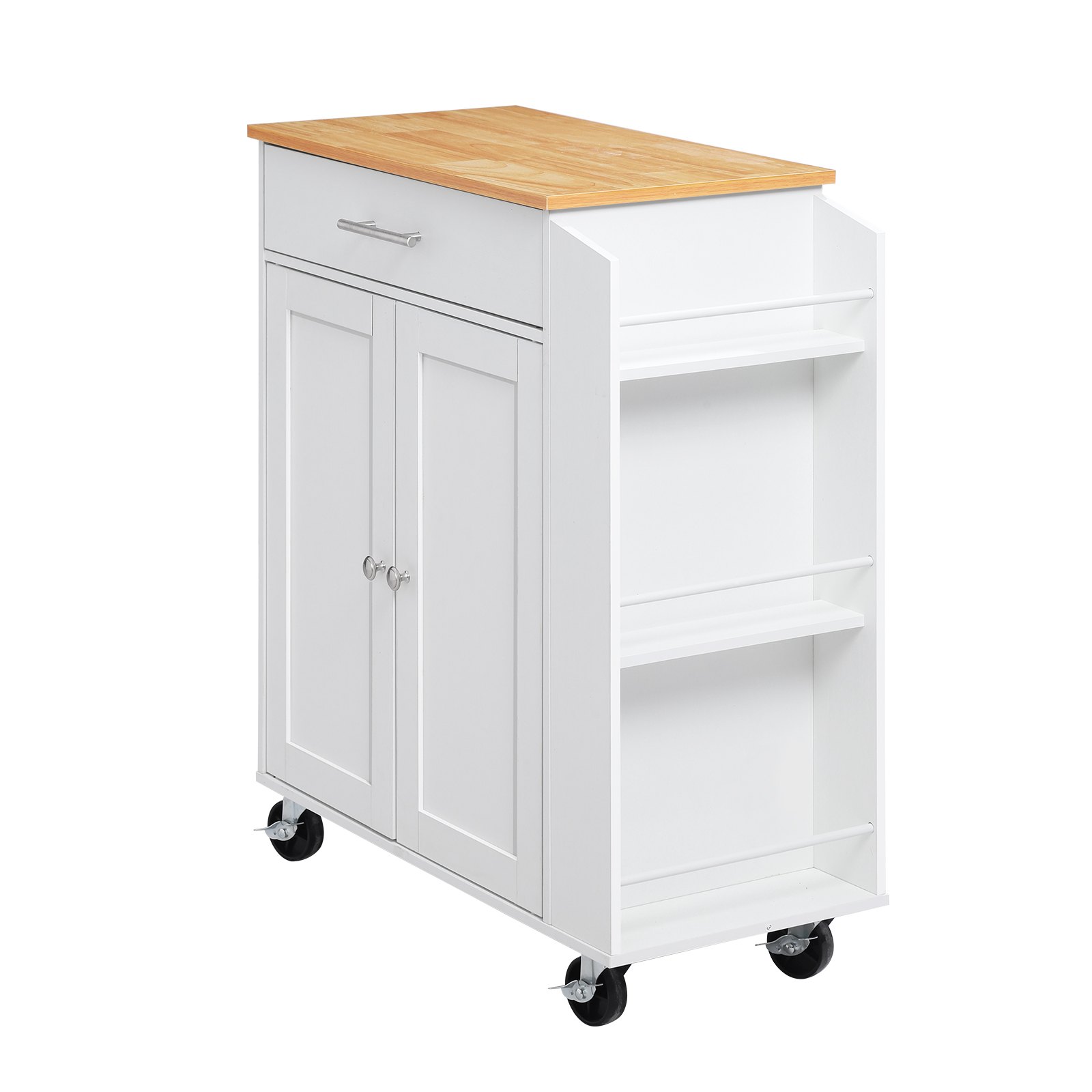 VEVOR Kitchen Island Cart with Storage, 31.3 in Wide Mobile Rolling Storage Island on Swivel Wheels, with Drawer, Storage Cabinet, Spice/Towel Rack,  Table for Home Dining Room, White