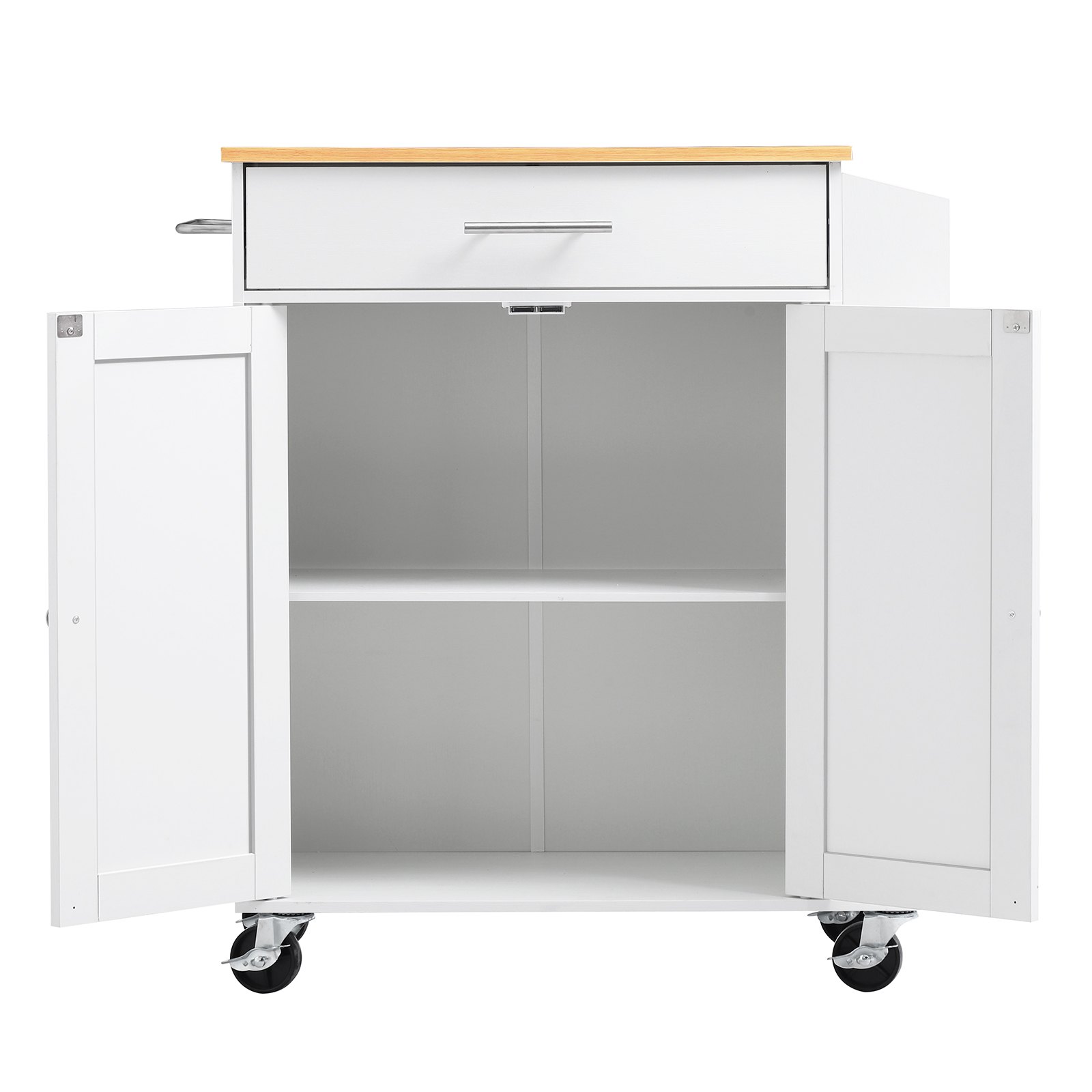 VEVOR Kitchen Island Cart with Storage, 31.3 in Wide Mobile Rolling Storage Island on Swivel Wheels, with Drawer, Storage Cabinet, Spice/Towel Rack,  Table for Home Dining Room, White