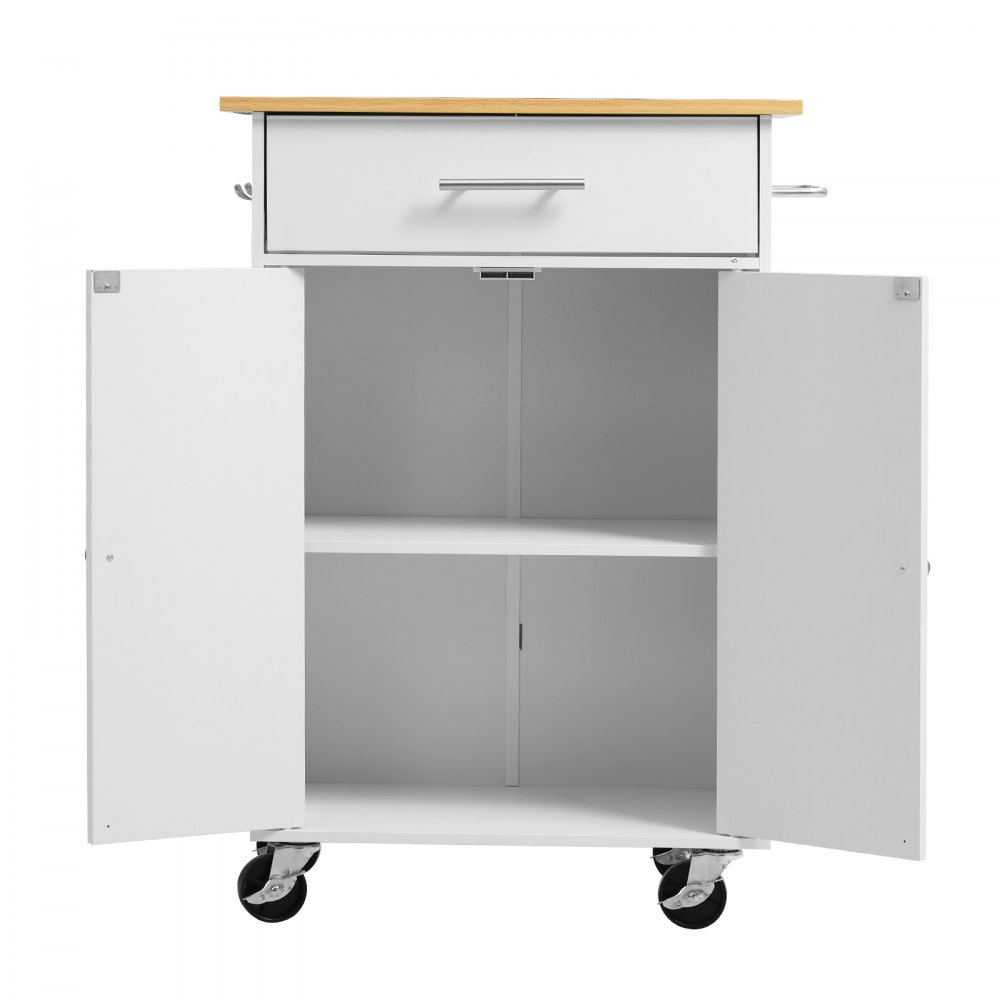 VEVOR Kitchen Island Cart with Storage, 24.84 in Wide Mobile Rolling Storage Island on Swivel Wheels, with Drawer, Storage Cabinet, Towel Rack, Hooks, Table for Home Dining Room, White
