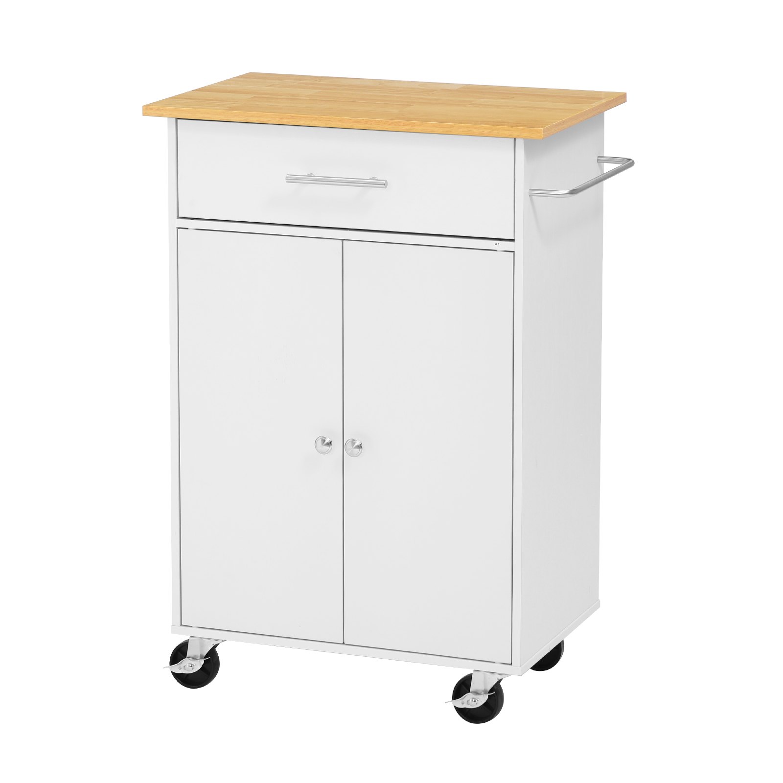 VEVOR Kitchen Island Cart with Storage, 24.84 in Wide Mobile Rolling Storage Island on Swivel Wheels, with Drawer, Storage Cabinet, Towel Rack, Hooks, Table for Home Dining Room, White