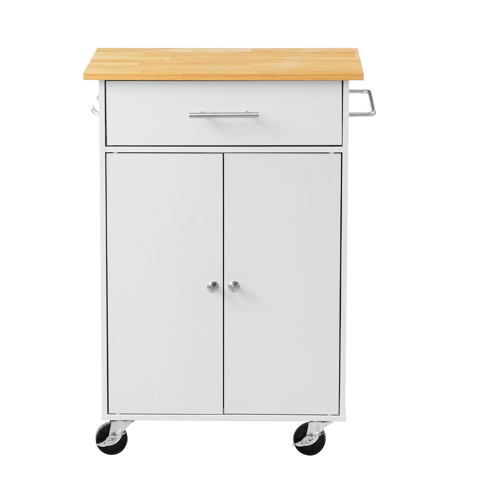 VEVOR Kitchen Island Cart with Storage, 24.84 in Wide Mobile Rolling Storage Island on Swivel Wheels, with Drawer, Storage Cabinet, Towel Rack, Hooks, Table for Home Dining Room, White
