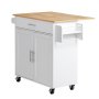 VEVOR Kitchen Island Cart with Storage, 1074 mm Wide Mobile Rolling Storage Island on Swivel Wheels, with Drawer, Storage Cabinet, Drop Leaf, Spice Rack, Table for Home Dining Room, White
