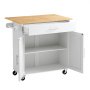 VEVOR Kitchen Island Cart with Storage, 1074 mm Wide Mobile Rolling Storage Island on Swivel Wheels, with Drawer, Storage Cabinet, Drop Leaf, Spice Rack, Table for Home Dining Room, White