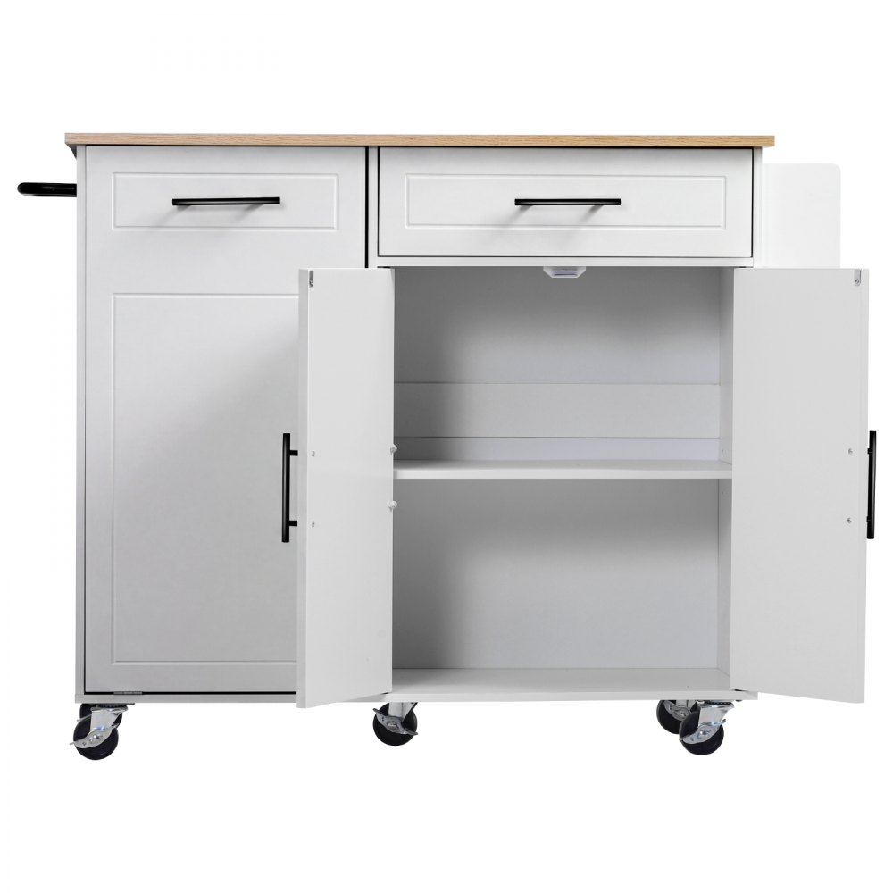 VEVOR Kitchen Island Cart with Storage, 46.06 in Wide Mobile Rolling Storage Island on Swivel Wheels, with Drawer, Storage Cabinet, Drop Leaf, Spice/Towel Rack, Table for Home Dining Room, White